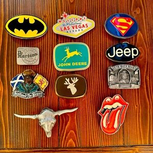 Collection of belt buckles.